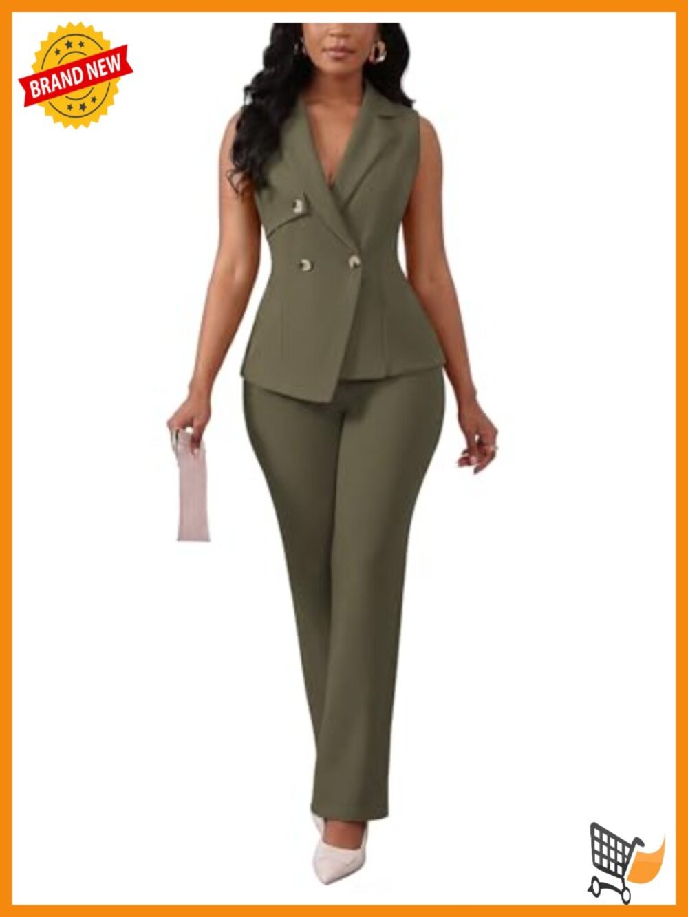 V Neck Sleeveless Vest Blazer Wide Leg Pants 2 Piece Suit Set